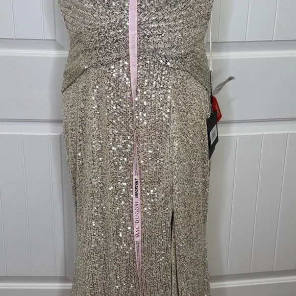 IEENA MAC DUGGAL NUDE SILVER FORMAL DRESS GOWN SEQUIN EMBELLISHED WOMEN’S SZ 12 - Picture 4 of 13
